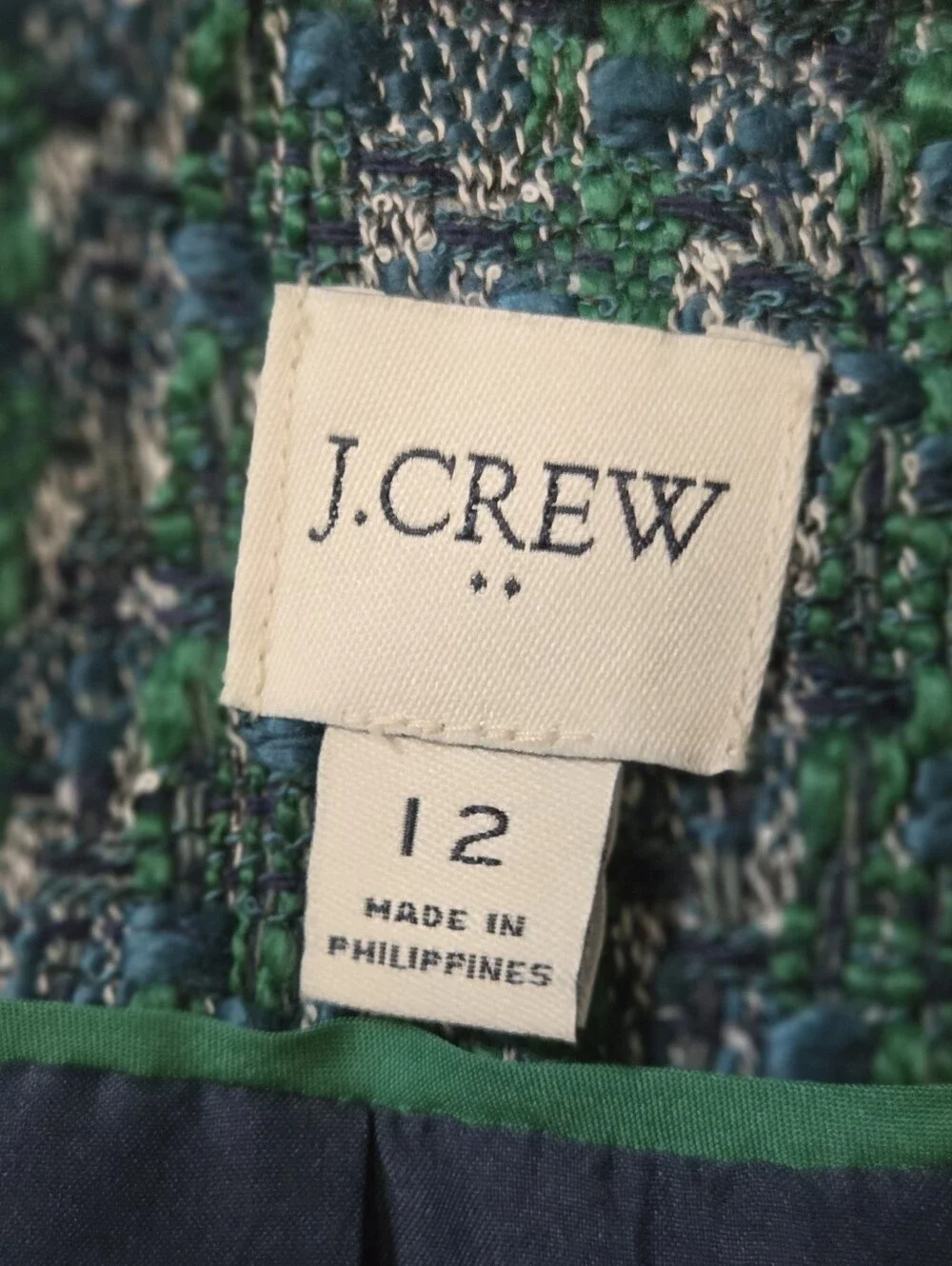J. Crew Factory Teal Tweed Collarless Jacket with Gold Buttons